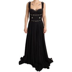 Fausto Puglisi Silk Black Studded Sleeveless A-line Max Women's Dress